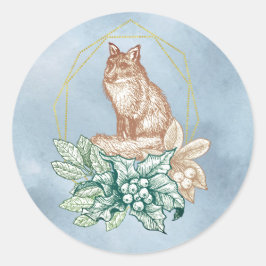 Winter Solstice Floral Fox Runder Aufkleber