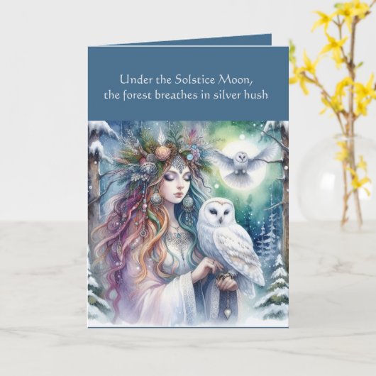 Winter Solstice Forest Goddess and Owl Karte (Gelbe Blume)