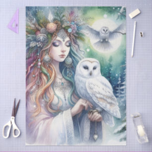 Winter Solstice Forest Goddess and Owl Seidenpapier