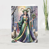 Winter Solstice Goddess Weihnachten Ziegen in Wald (Vorderseite)