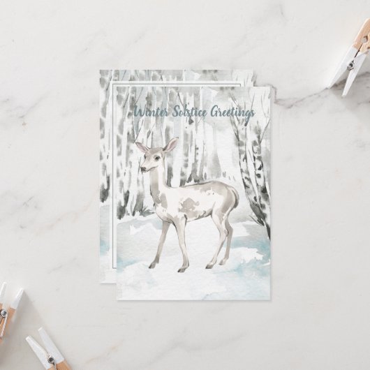 Winter Solstice Gruß Wald Doer Deer Karte (Vorderseite/Rückseite Beispiel)