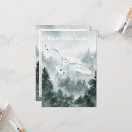 Winter Solstice Gruß Wald Weißes Owl Karte (Vorderseite/Rückseite Beispiel)