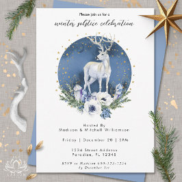 Winter Solstice Holiday Deer Blue White Christmas Einladung