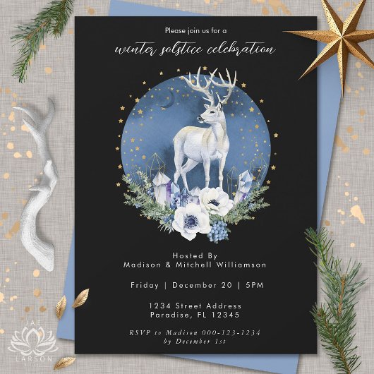Winter Solstice Holiday Deer Blue White Christmas Einladung