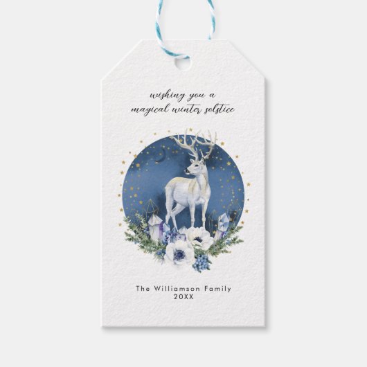 Winter Solstice Holiday Deer Blue White Christmas Geschenkanhänger (Vorderseite)
