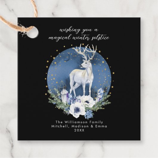 Winter Solstice Holiday Deer Blue White Christmas Geschenkanhänger (Vorderseite)
