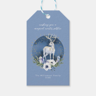Winter Solstice Holiday Deer Blue White Christmas Geschenkanhänger