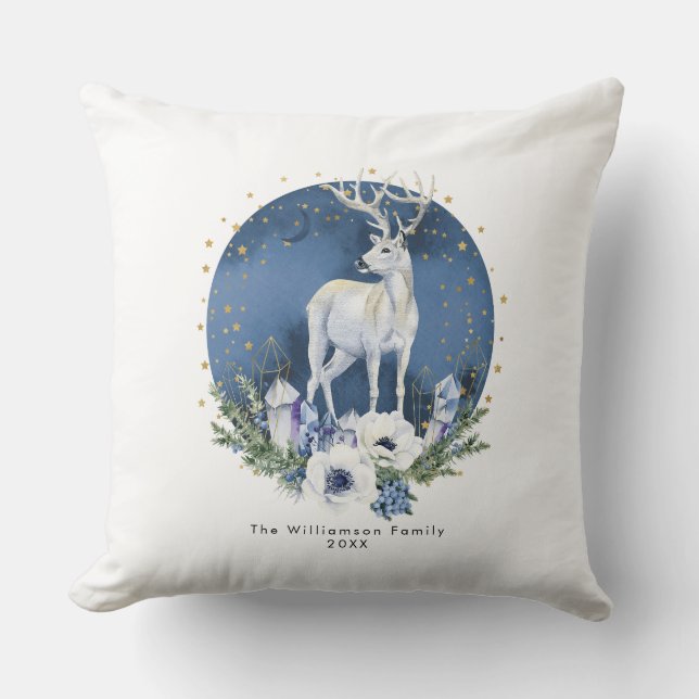 Winter Solstice Holiday Deer Blue White Christmas Kissen (Vorderseite)