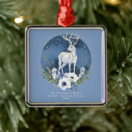 Winter Solstice Holiday Deer Blue White Christmas Ornament Aus Metall
