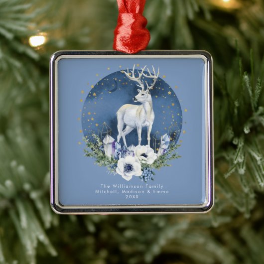 Winter Solstice Holiday Deer Blue White Christmas Ornament Aus Metall (Baum)