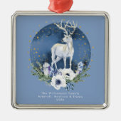 Winter Solstice Holiday Deer Blue White Christmas Ornament Aus Metall (Vorne)