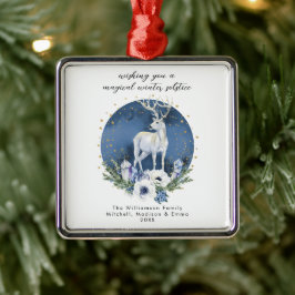 Winter Solstice Holiday Deer Blue White Christmas Ornament Aus Metall
