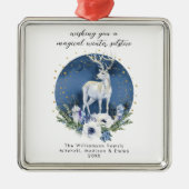 Winter Solstice Holiday Deer Blue White Christmas Ornament Aus Metall (Vorne)