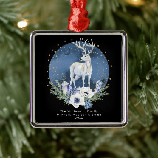 Winter Solstice Holiday Deer Blue White Christmas Ornament Aus Metall (Baum)