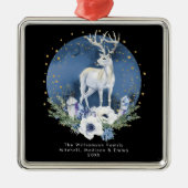 Winter Solstice Holiday Deer Blue White Christmas Ornament Aus Metall (Vorne)