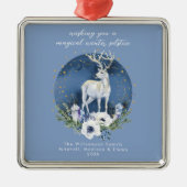 Winter Solstice Holiday Deer Blue White Christmas Ornament Aus Metall (Vorne)