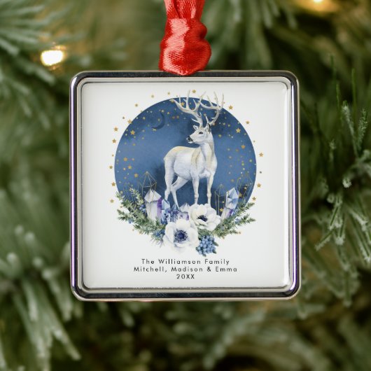 Winter Solstice Holiday Deer Blue White Christmas Ornament Aus Metall (Baum)