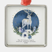Winter Solstice Holiday Deer Blue White Christmas Ornament Aus Metall (Vorne)