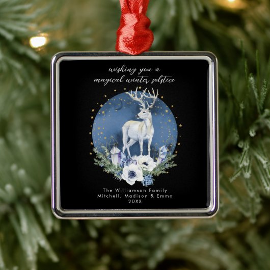 Winter Solstice Holiday Deer Blue White Christmas Ornament Aus Metall (Baum)