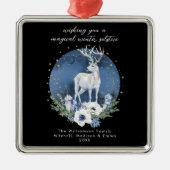 Winter Solstice Holiday Deer Blue White Christmas Ornament Aus Metall (Vorne)
