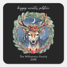 Winter Solstice Holiday Hirschkranz Weihnachten We Quadratischer Aufkleber
