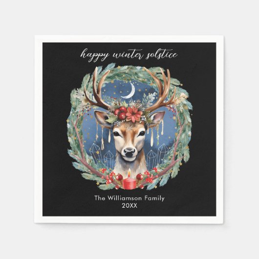 Winter Solstice Holiday Hirschkranz Weihnachten We Serviette (Vorderseite)