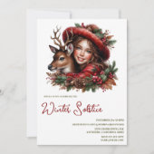 Winter Solstice Holly Girl & Deer Holiday Forest Einladung (Vorderseite)