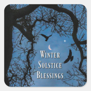 Winter Solstice Raven and Moon Quadratischer Aufkleber