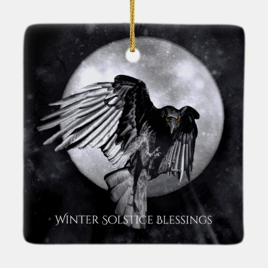 Winter Solstice Raven Crow and Moon Keramikornament (Rückseite)