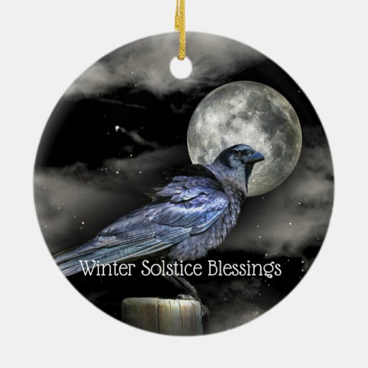 Winter Solstice Raven Crow Moon Pagan Keramik Ornament (Hinten)