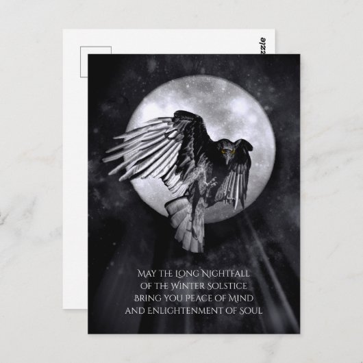 Winter Solstice Raven or Crow and Moon Weihnachten Postkarte (Vorne/Hinten)