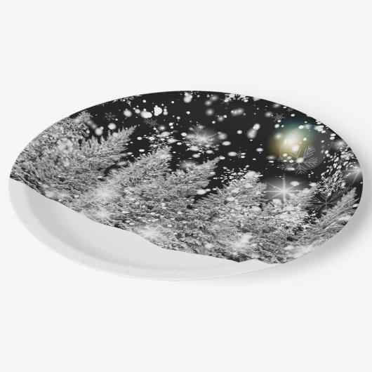 Winter Solstice Schneefall Pappteller (Schrägansicht)