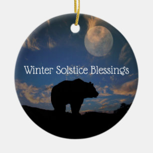 Winter Solstice Segen für Bären und Mond Keramik Ornament