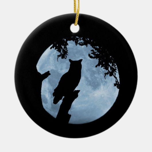 Winter Solstice Segen mit Eule und Mond Keramik Ornament (Vorne)