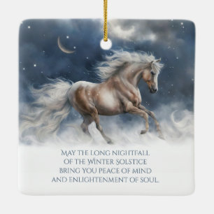 Winter Solstice Segen Pferd Schnee Crescent Mond Keramikornament