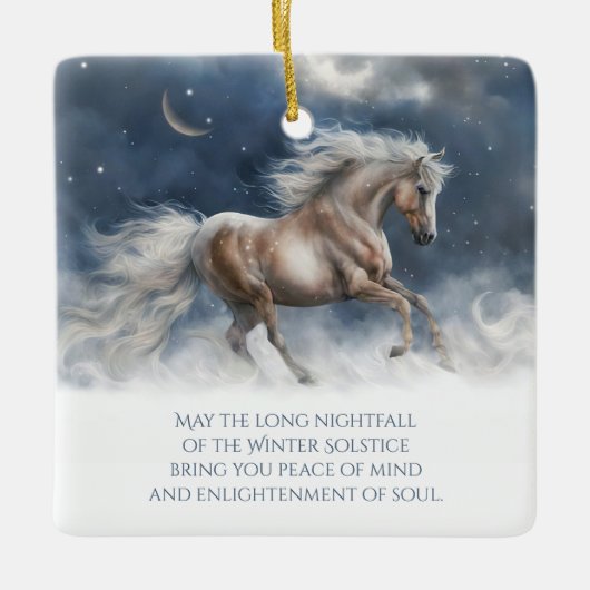 Winter Solstice Segen Pferd Schnee Crescent Mond Keramikornament (Vorderseite)
