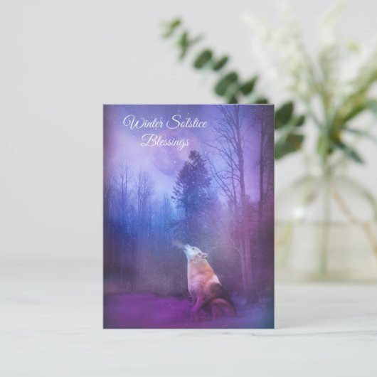 Winter Solstice Segen Wolf und Schnee Postkarte (Stehend Vorderseite)