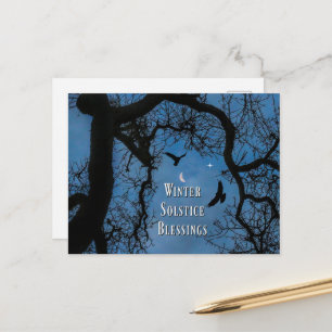 Winter Solstice Segings Raven Oak Tree Moon Postkarte
