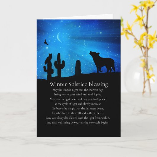 Winter Solstice Sessing Südwestliches Coyote Owl Karte (Gelbe Blume)