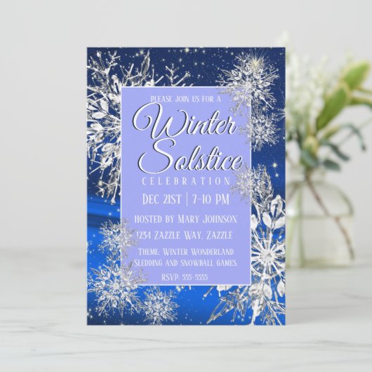 Winter Solstice Snowflake Flake Blue Einladung (Stehend Vorderseite)