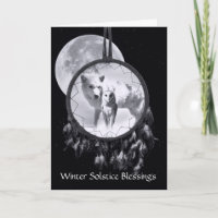 Winter Solstice White Wolf und Owl Dreamcatcher