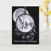 Winter Solstice White Wolf und Owl Dreamcatcher Karte (Gelbe Blume)
