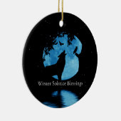 Winter Solstice Wolf Owl und Wintermond Keramik Ornament (Rechts)