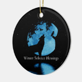 Winter Solstice Wolf Owl und Wintermond Keramik Ornament (Links)
