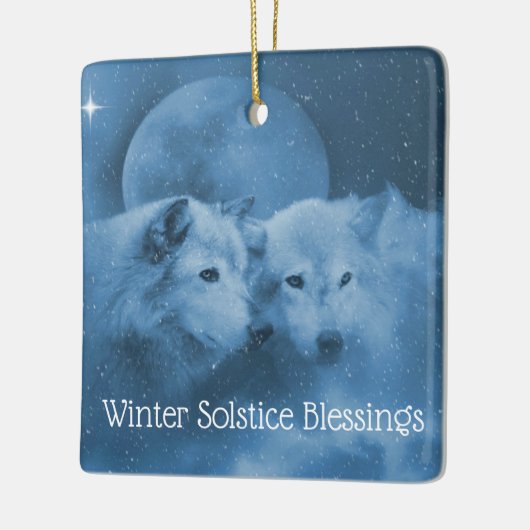 Winter Solstice Wölfe im Schnee mit Mondsegen Keramikornament (Links)