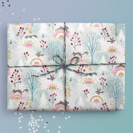 Winter Solstice Woodland Tiere Geschenkpapier