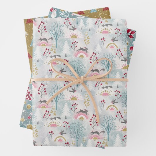 Winter Solstice Woodland Tiere Set von 3 Geschenkpapier Set (Beispiel)