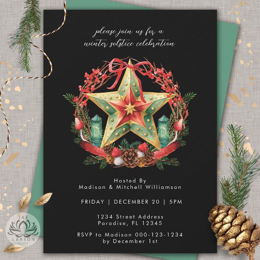 Winter Solstice Wreath Star Weihnachts-Weihnachten Einladung