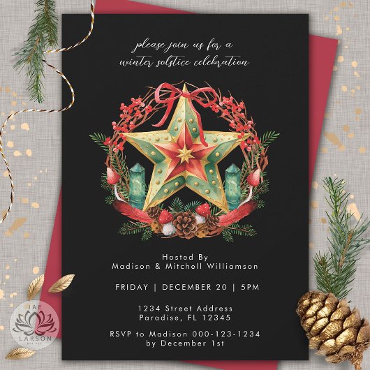 Winter Solstice Wreath Star Weihnachts-Weihnachten Einladung