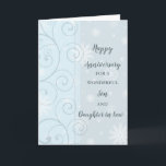 Winter Son & Tochter im Jura Hochzeitstag Karte<br><div class="desc">Glückliche Hochzeitskarte für Sohn und Tochter im Gesetz mit Winterschneeflocken und Wirbel Muster,  und herzliche Vers.</div>